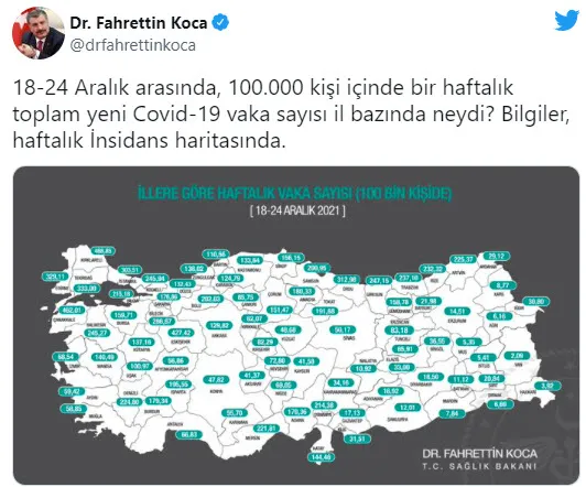 Son dakika: Sağlık Bakanı Fahrettin Koca il il koronavirüs vaka haritasını açıkladı - 1