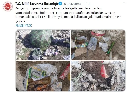 Son dakika: MSB'den açıklama: Pençe-3 bölgesinde uzaktan kumandalı 20 adet EYP... - 1
