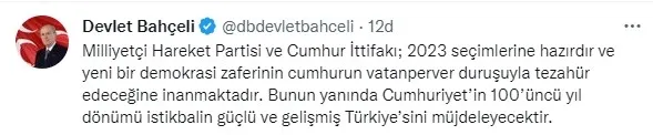 MHP Genel Başkanı Devlet Bahçeli’den flaş seçim açıklaması: Aziz milletim sıra sende