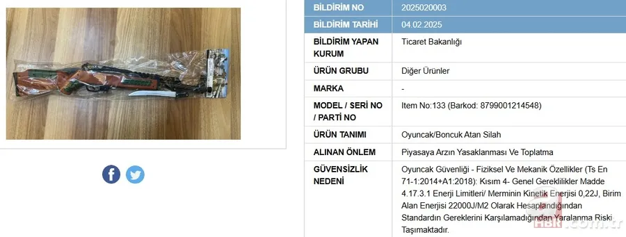 Ticaret Bakanlığı açıkladı: Çocuğunuza sakın almayın: O ürünler geri toplatılıyor 8