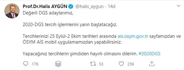 Son dakika: 2020 DGS tercihleri ne zaman yapılacak? ÖSYM Başkanı Halis Aygün’den açıklama geldi