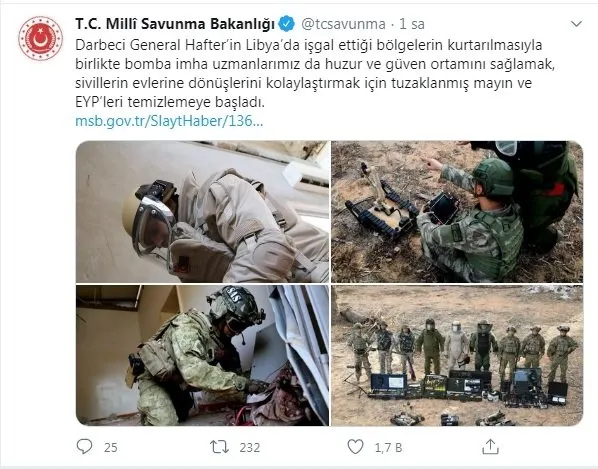 Milli Savunma Bakanlığı Libya’dan ilk kez fotoğraf paylaştı! Hafter milislerinin döşediği mayınlar temizleniyor
