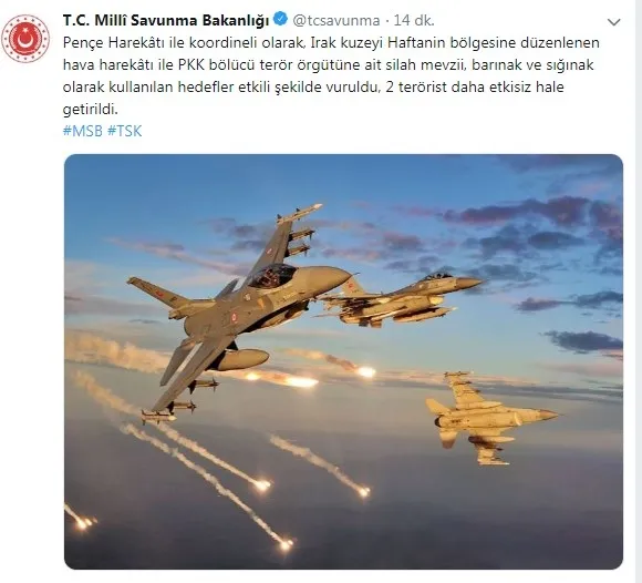 Kuzey Irak’a hava harekatı! 2 terörist etkisiz hale getirildi