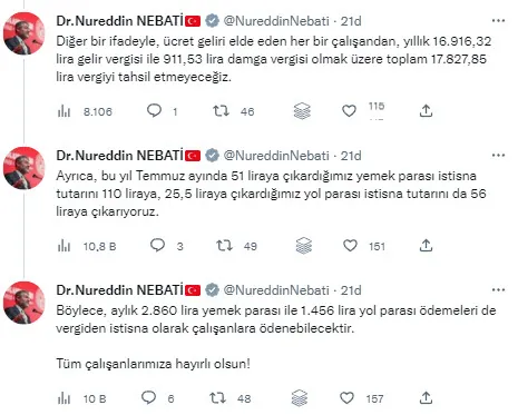 Son dakika: Gelir vergisi dilimlerinde değişiklik! Bakan Nebati’den çalışanları sevindiren haber: Yemek ve yol parası ücretlerinde büyük artış