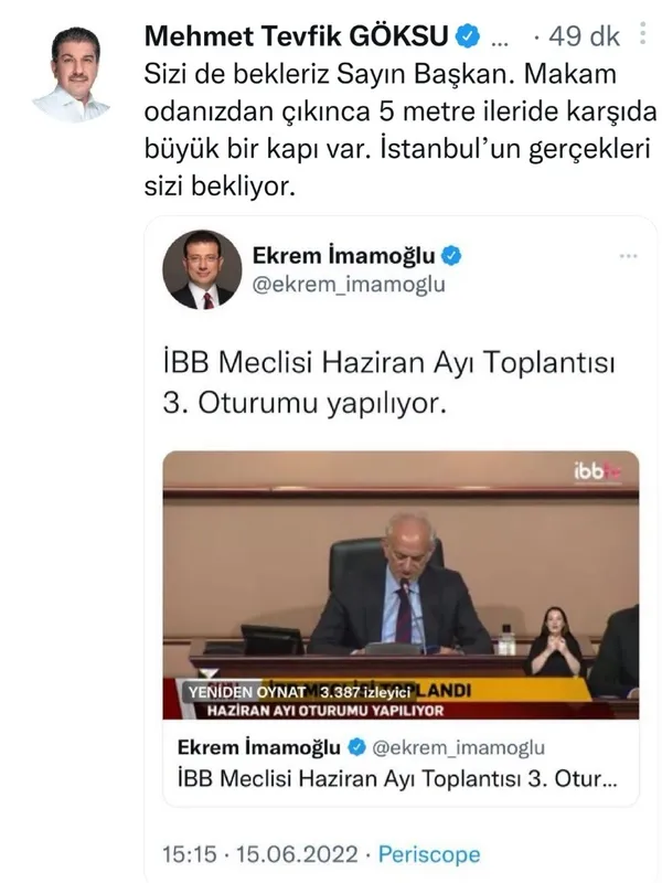 1655303171581.jpg Tevfik Göksu 'İstanbul'un gerçekleri sizi bekliyor' diyerek Meclis'e çağırdı! CHP'li İBB Başkanı Ekrem İmamoğlu paylaşımı sildi - 1