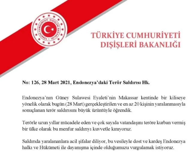 Dışişleri Bakanlığı Endonezya'daki terör saldırısını kınadı - 1