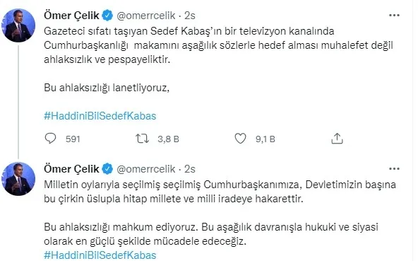 Sedef Kabaş’ın Başkan Erdoğan’ı hedef almasına Uğur Dündar’dan skandal destek! AK Parti ve Cumhurbaşkanlığından tepki