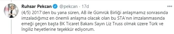 Son dakika: Ticaret Bakanı Ruhsar Pekcan’dan İngiltere ile ticaret anlaşması açıklaması