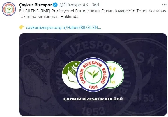 Çaykur Rizespor Dusan Jovancic’i Tobol Kostanay takımına kiraladı - 1