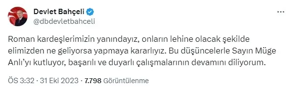 MHP lideri Devlet Bahçeli’den Tatlı Sert programı ve Müge Anlı’ya övgü: ’Sanat Okulu Projesi’ değerli bir girişimdir