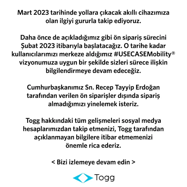 Son dakika | Togg'dan ön sipariş açıklaması - 1