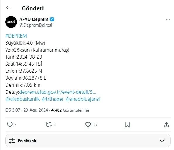 Son dakika | Kahramanmaraş'ta 4 büyüklüğünde deprem - 1