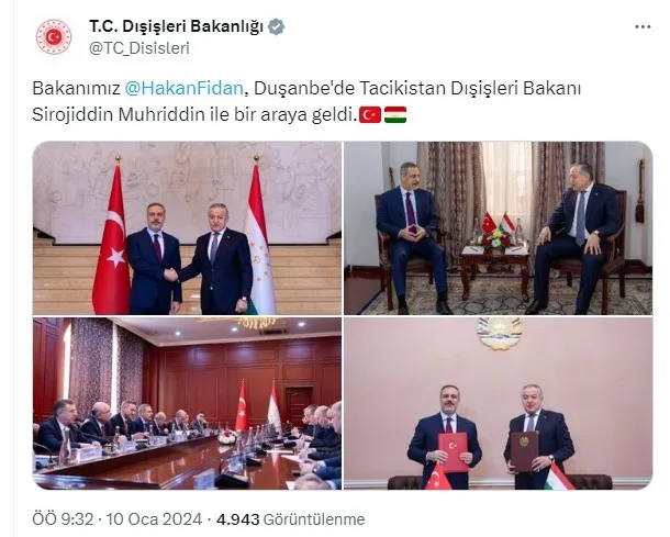 Bakan Hakan Fidan’dan Tacikistan’da önemli görüşmeler! İşbirliği programına imzalar atıldı