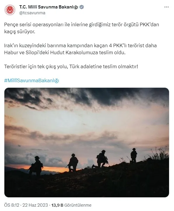 MSB: 4 PKK'lı terörist teslim oldu - 1