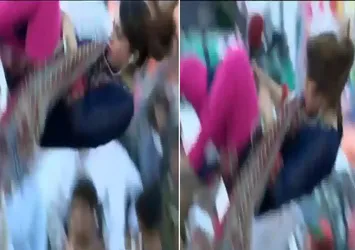Canlı yayında vinç üzerinden düştü