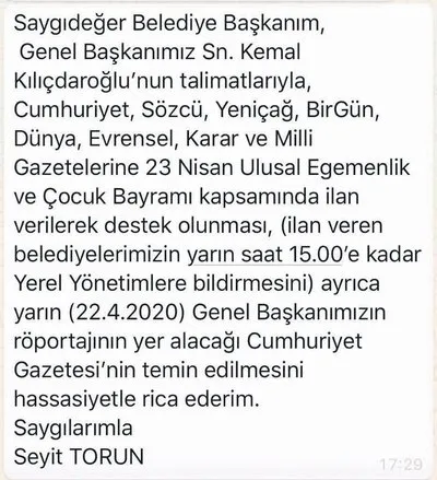 Kılıçdaroğlu’ndan 8 yandaş gazete için skandal talimat! CHP'li başkan isyan etti: Bu dayatmayı kabul etmek güç - 1