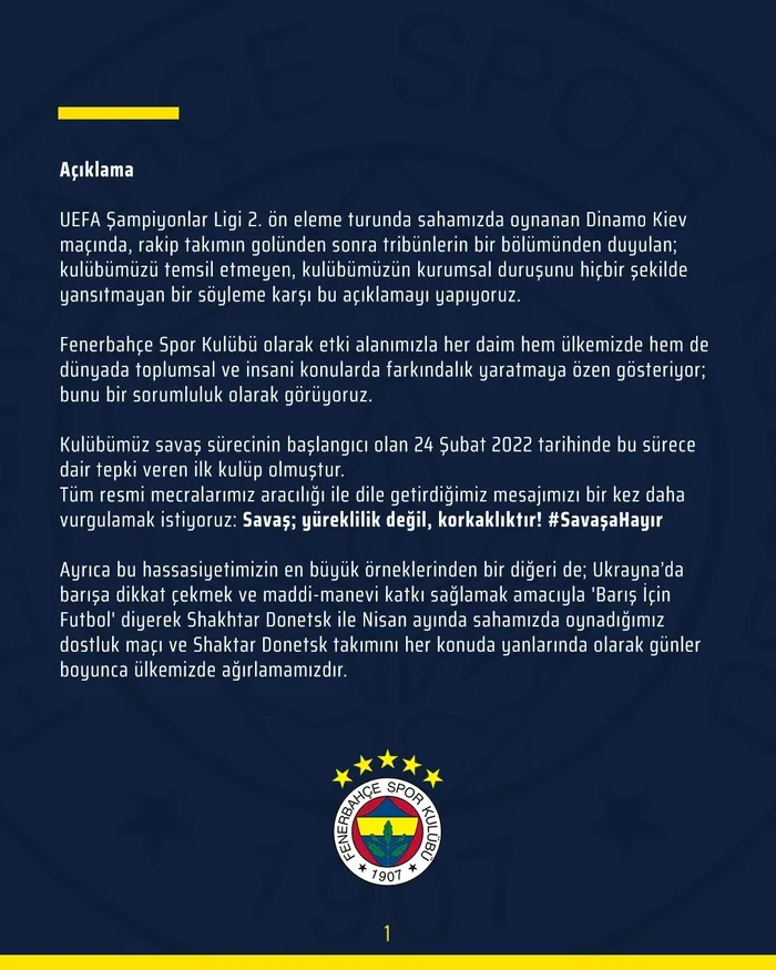 Fenerbahçe maçında Putin tezahüratı: UEFA soruşturma başlattı | Kanarya’ya hangi ceza gelir?