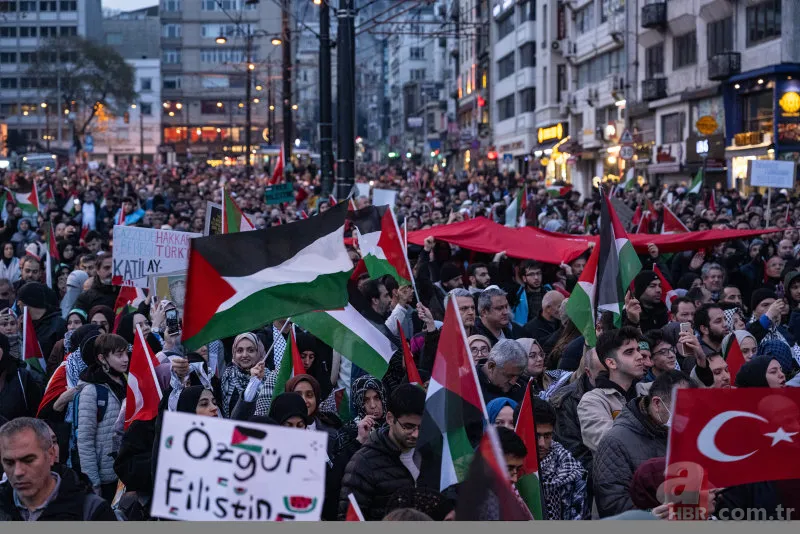 "Şehitlerimize rahmet! Filistin'e destek" mitinginde on binlerce kişi Galata Köprüsü'ne yürüdü 20