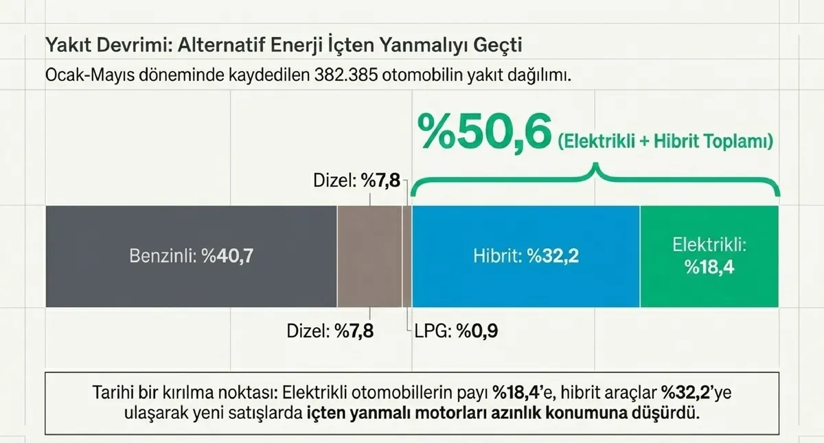 Yeni araç kayıtlarında benzinli modeller ilk sırada yer alırken hibrit araçların payı yükseldi. (Fotoğraf: A Haber)