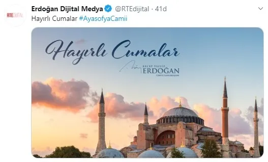 Başkan Erdoğan'dan Ayasofya Camii fotoğraflı cuma mesajı - 1