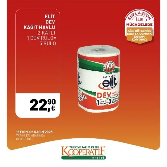 Tarım Kredi Market 30 Ekim indirim kataloğu! Kuru Soğan 5,90 TL, Salatalık 9,75 TL, Limon 10,90 TL, Yerli muz 28,90 TL, Mandalina 12,50 TL satışta…