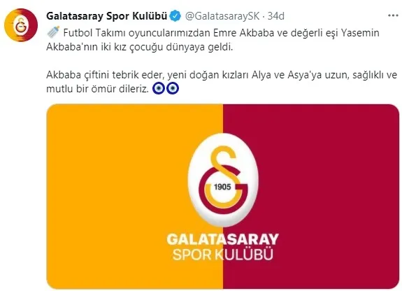 Galatasaraylı futbolcu Emre Akbaba’nın ikiz kızları oldu