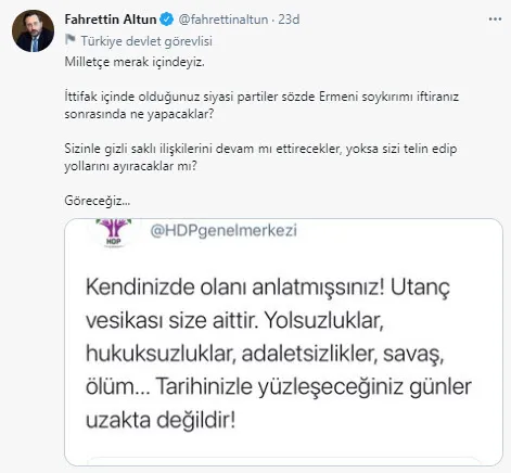 Son dakika: HDP'den sözde soykırım ile ilgili skandal bildiri! İletişim Başkanı Fahrettin Altun: İttifak içinde olduğunuz partiler ne yapacak? - 3
