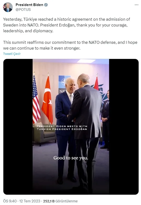 Biden’dan Başkan Erdoğan’a teşekkür: Cesaret liderlik diplomasi…