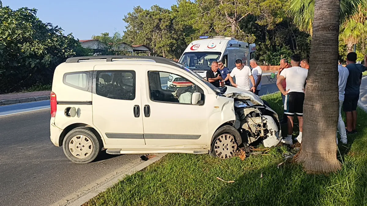 Direksiyon hakimiyetini kaybeden sürücü palmiyeye çarptı