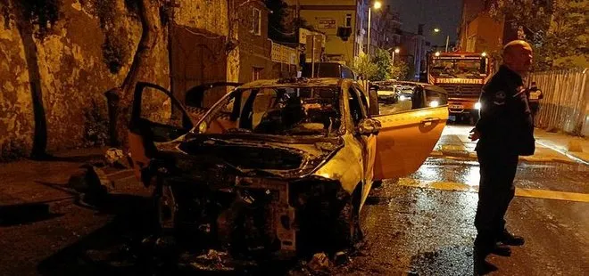 Fatih’te seyir halindeki taksi alev alev yandı