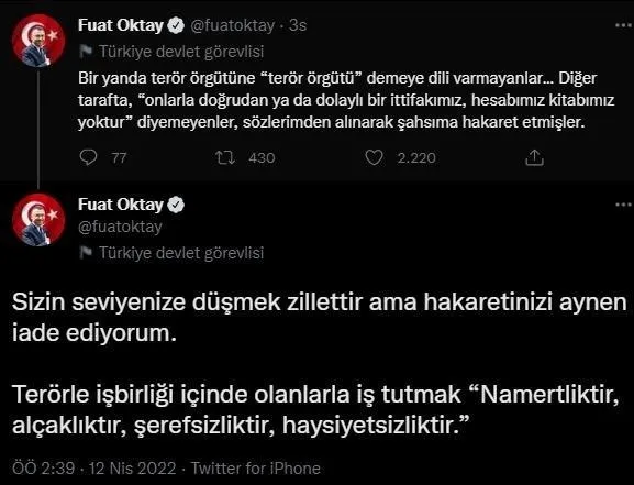 1649734893062.jpeg Cumhurbaşkanı Yardımcısı Fuat Oktay'dan terör tepkisi: Namertliktir - 2