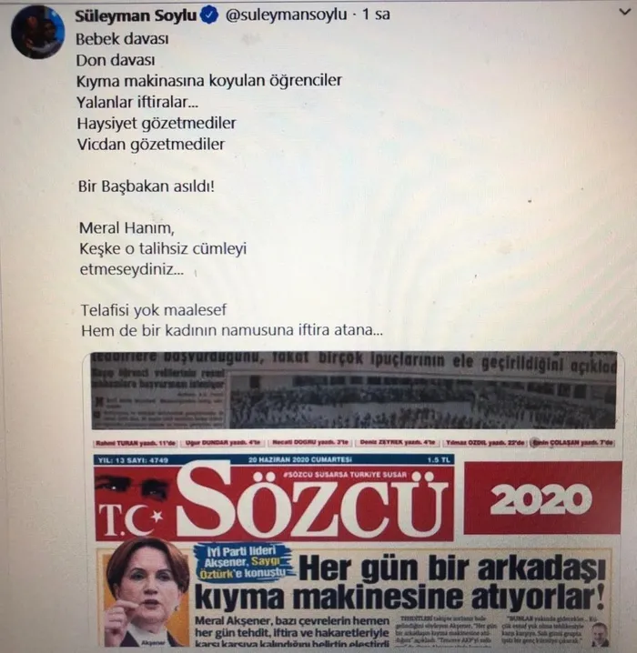 Bakan Soylu'dan Sözcü Gazetesi’nden Saygı Öztürk’e mülakat veren Meral Akşener’e küpürlü ayar - 3