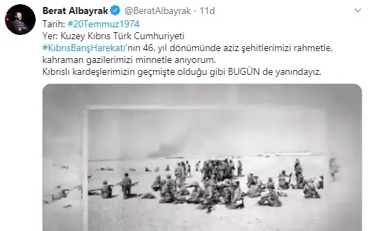 Son dakika haberi: Hazine ve Maliye Bakanı Berat Albayrak'tan Kıbrıs Barış Harekatı mesajı - 1