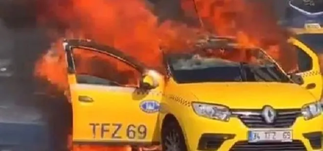 İstanbul’da yolcuların indiği taksi alevlere teslim oldu: Bir anda yükseldi