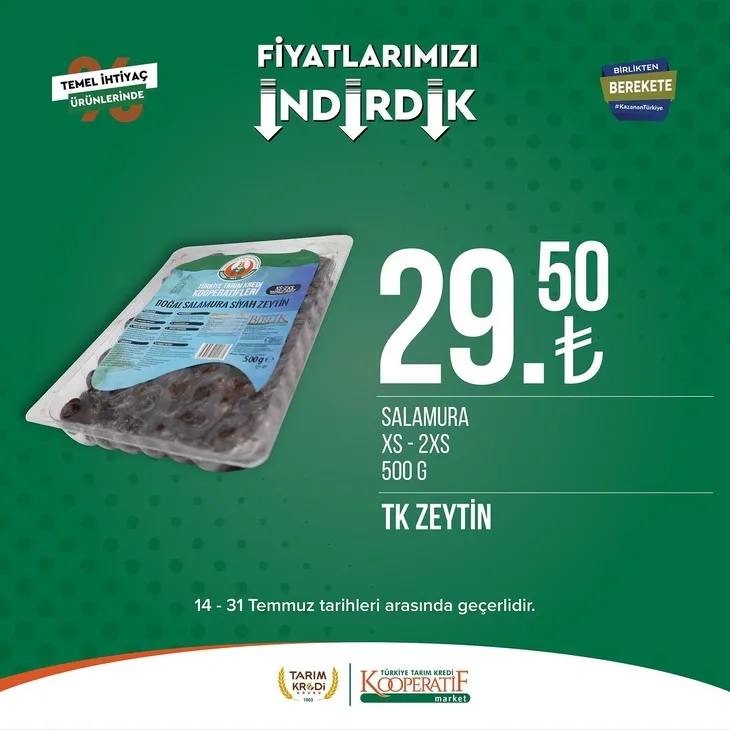 Tarım Kredi Market indirimlerinde son 6 gün! Katalogda yok yok! Çamaşır deterjanı 99.90, Ayçiçek yağı 36.90, Süzme peynir 64.90, zeytin 57.90 TL...
