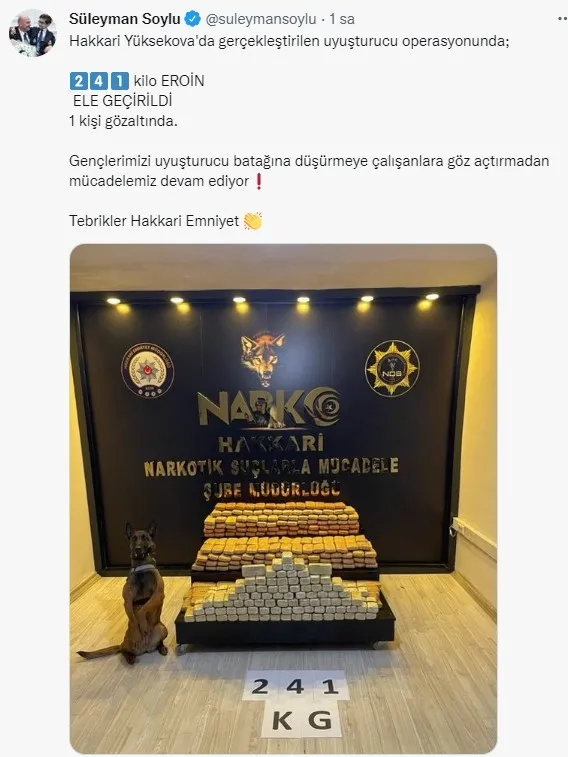 bakan-suleyman-soylu-hakkaride-241-kilogram-eroin-ele-gecirildi-1649890344693.jpg Bakan Süleyman Soylu: Hakkari'de 241 kilogram eroin ele geçirildi - 1