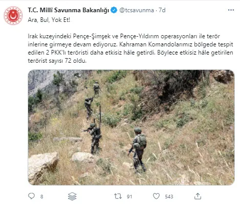 Son dakika: MSB açıkladı! İşte Pençe-Şimşek ve Pençe-Yıldırım operasyonlarında etkisiz hale getirilen terörist sayısı