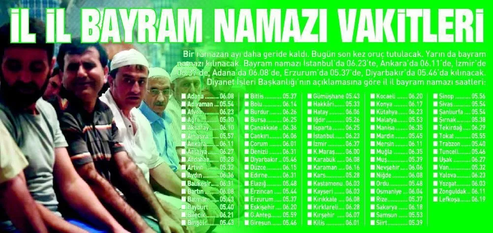 2016 Ramazan Bayrami Namazi Saat Kacta Kilinacak Il Il Bayram Namazi Saatleri Listesi A Haber Son Dakika Din Haberleri