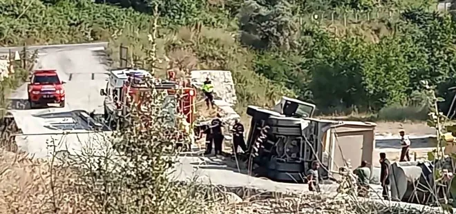 Köşk'te kum kamyonu devrildi: 1 yaralı