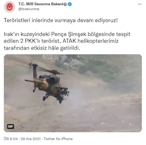 MSB'den flaş açıklama: İki PKK'lı terörist etkisiz hale getirildi - 1