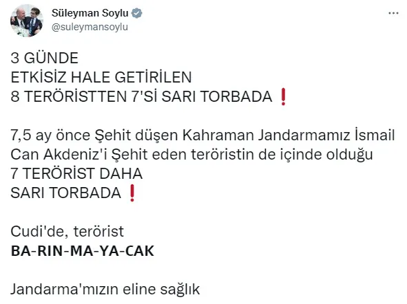 Son dakika: Şehit İsmail Can Akdeniz'in kanı yerde kalmadı! İçişleri Bakanı Soylu açıkladı; 7 terörist daha sarı torbada - 2