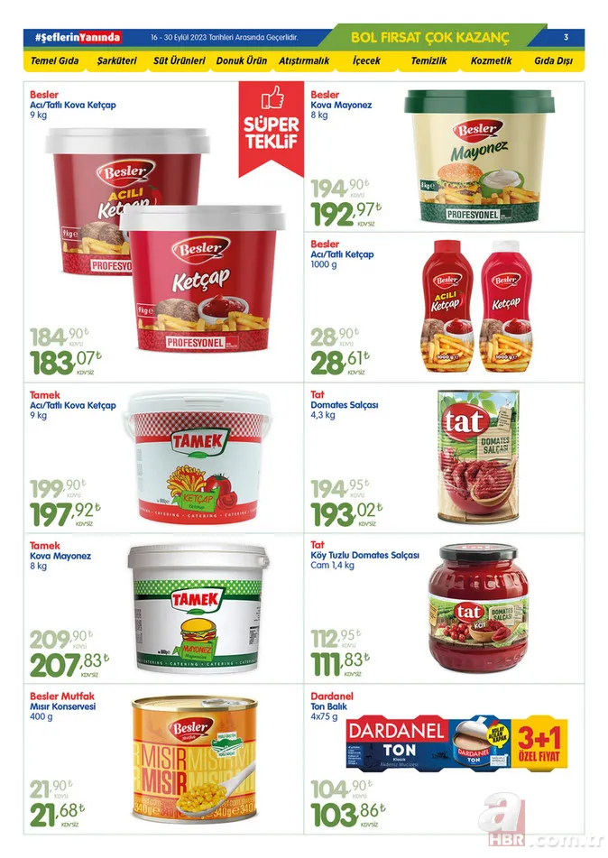 28 Eylül Bizim Toptan Market indirim kataloğu yayınlandı! 2 kg kaşar peynir 285 TL, 3 kg çay 267 TL, 3 kg çay 267 TL, 50’li karton bardak 12.46 TL’den satışa sunuluyor 13