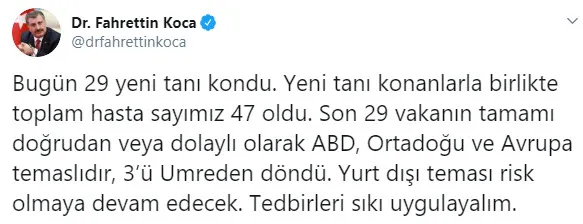 Son dakika: Sağlık Bakanı Fahrettin Koca koronavirüs testi pozitif çıkan vaka sayısını açıkladı - 1