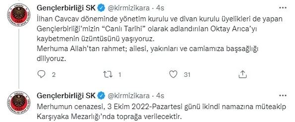Gençlerbirliği’nin eski futbolcusu Oktay Arıca vefat etti! Canlı tarihi kaybettik