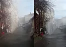 İSKİ boru patlattı! Su metrelerce yükseğe fışkırdı