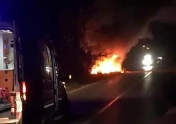 Sakarya'da araç alev topuna döndü! 2 yaralı