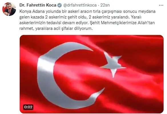 1672845116277.jpg Sağlık Bakanı Fahrettin Koca'dan Konya Adana yolundaki kazada şehit olan askerler için taziye - 1