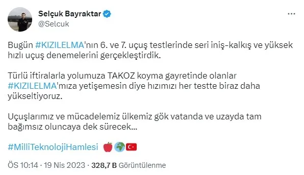 Selçuk Bayraktar: KIZILELMA’DA seri iniş-kalkış ve yüksek hızlı uçuş testleri tamam