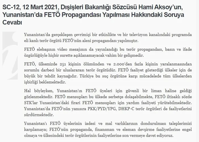 Son dakika: Dışişleri Bakanlığından Yunanistan’a FETÖ propagandası tepkisi: Vahim bir gelişme