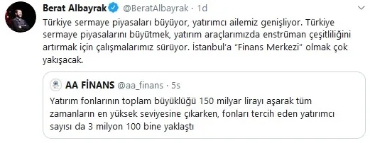 Hazine ve Maliye Bakanı Berat Albayrak: İstanbul’a Finans Merkezi olmak çok yakışacak